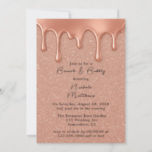 Convites Glitter e Drives Dourados rosa Brunch e Bubble