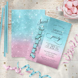 Convites Glitter e Shine Sweet 16 Teal/Pink ID675