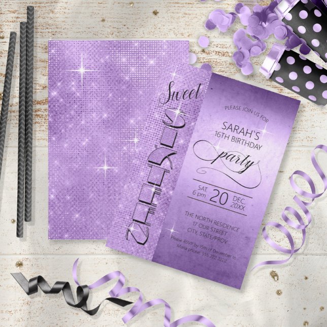 Convites Glitter e Shine Sweet 16 Violet ID675 (Criador carregado)