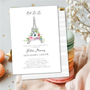 Convites Glitter Eiffel Chá de fraldas Russo de Buquê Paris