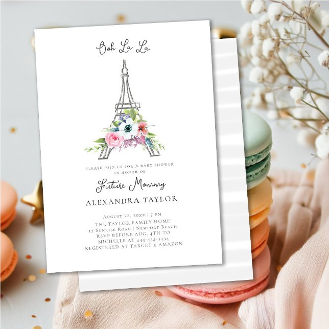 Convites Glitter Eiffel Chá de fraldas Russo de Buquê Paris (Criador carregado)