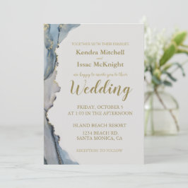 Convites Glitter Elegante Azul Dusty Dourado