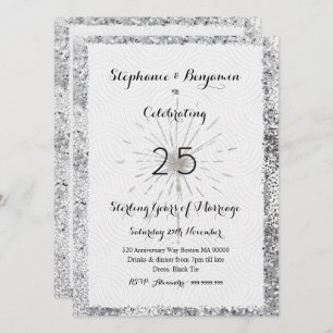 Convites Glitter Elegante do 25 de Prata