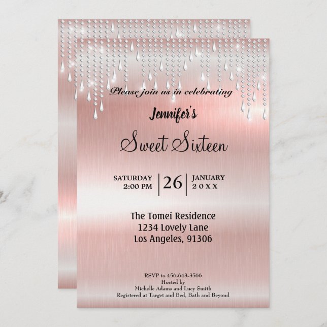 Convites Glitter elegante Doce Dezesseis (Frente/Verso)