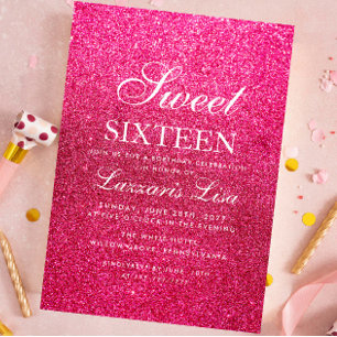 Convites Glitter Elegante Rosa Doce Sessenta E Dezesseis E