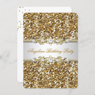 Convites Glitter Festa de aniversário Dourada Jewel Diamond