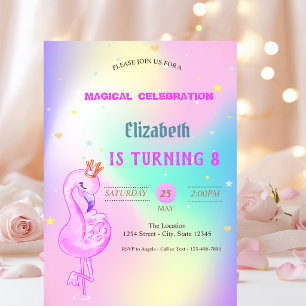 Convites Glitter Flamingo,Crown Ombre Holographic Aniversár