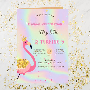 Convites Glitter Flamingo, Holographic Birthday