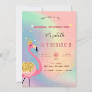 Convites Glitter Flamingo,Pastel Colorful Holographic