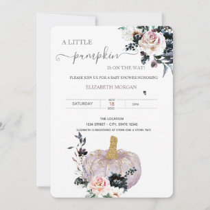 Convites Glitter Floral Abóbora Pontos Baby Shower 