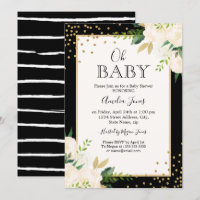Glitter Floral Dourado Listras Pretas Oh Chá de Be
