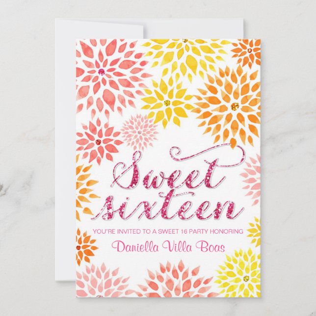 Convites Glitter Floral Primavera Doce 16 (Frente)