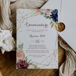 Convites Glitter Geométrico Dourado Quinceañera