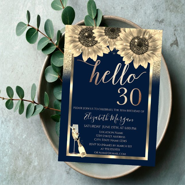 Convites Glitter,Girassóis,aniversário de 30 anos de Glass  (Criador carregado)