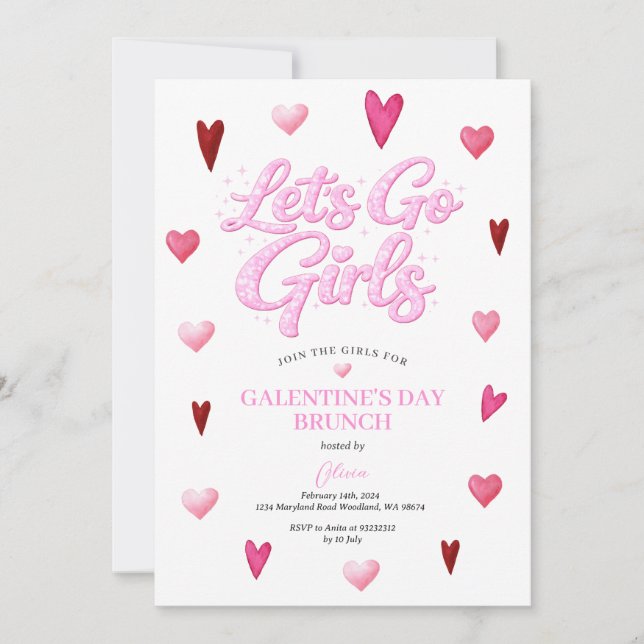 Convites Glitter Girl Galentine's Day Brunch Valentine (Frente)