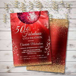 Convites Glitter Glam 50 e Fabuloso Red Disco Ball
