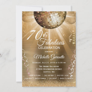 Convites Glitter Glam 70 e Fabulosa Bola de Disco Dourada