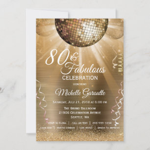 Convites Glitter Glam 80 Dourado e Bola Disco Fabulosa