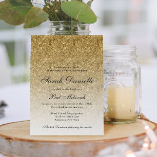 Convites Glitter Glam Bat Mitzvah Dourado