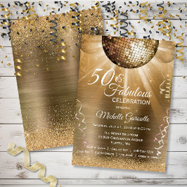 Convites Glitter Glitter 50 Dourado e Bola Disco Fabulosa