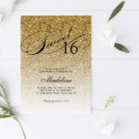 Convites Glitter Glitter Dourado Sweet 16<br><div class="desc">Este belo convite apresenta uma falha de brilho dourado e o seu texto personalizado. Use o modelo para adicionar suas informações. Altere a fonte ou adicione mais texto usando o recurso Personalizar.</div>