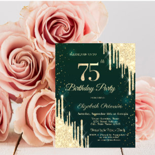 Convites Glitter Glitter Dourado Verde 75º aniversário