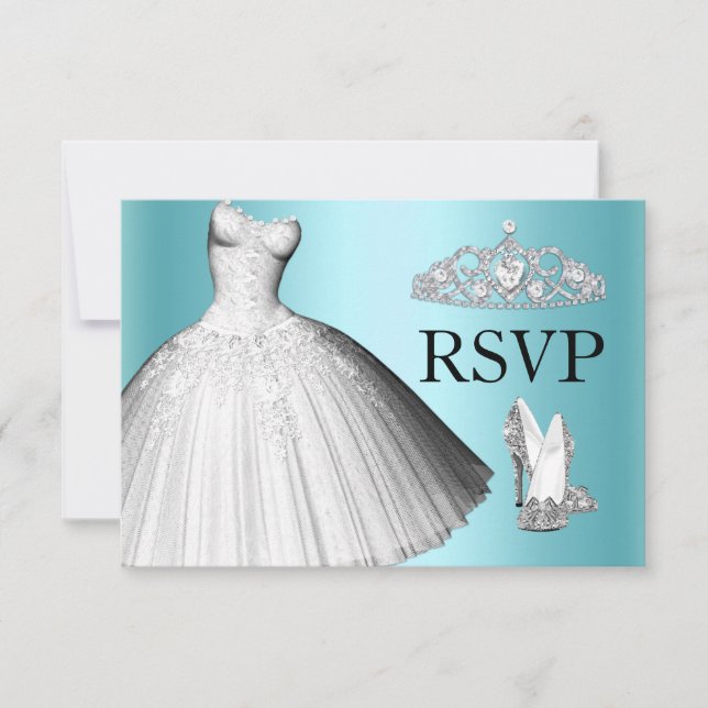 Convites Glitter Glitter Dress & Heels Quinceanera RSVP (Frente)