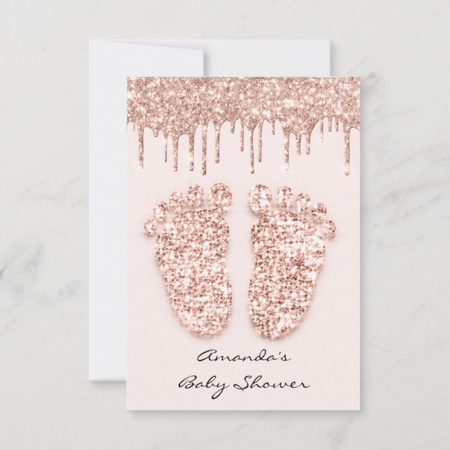 Convites Glitter Glitter Gota Rosa Chá de fraldas Pés de Ga (Verso)