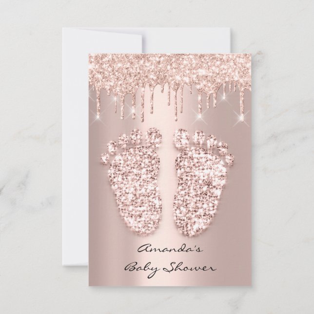 Convites Glitter Gota Rosa Dourada Pés De Chá De Bebê (Verso)