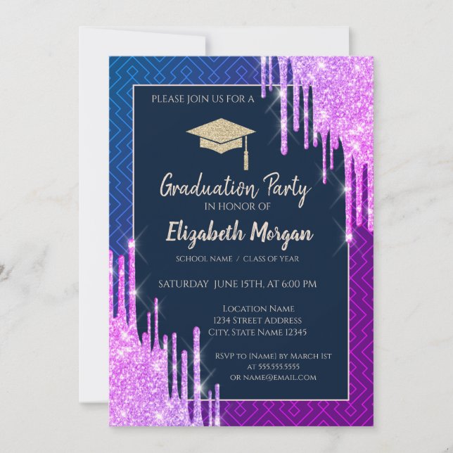Convites Glitter Graduation Cap,Drips Geometric Graduation (Frente)