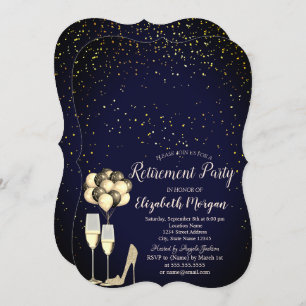 Convites Glitter High Heels, Confetti Blue Retirement Party