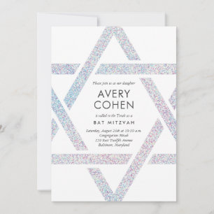 Convites Glitter Holográfico Moderno - Bat Mitzvah