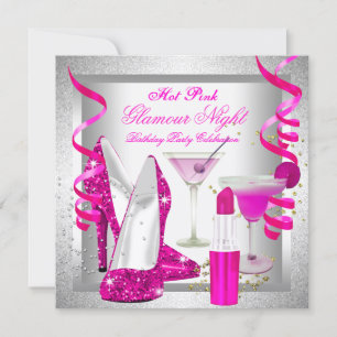 Convites Glitter Hot Pink Glamor Night Martini