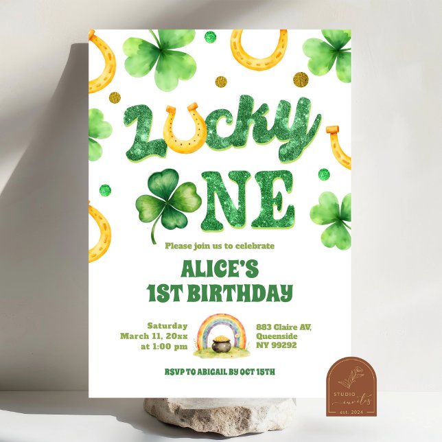 Convites Glitter Lucky One St Patrick First Birthday (Criador carregado)