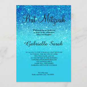 Convites Glitter mbre elegante do oceano azul Bat Mitzvah