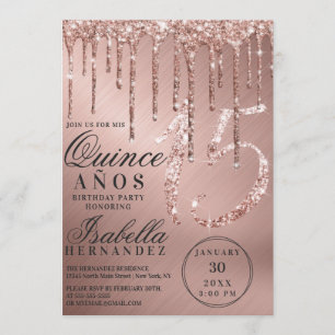 Convites Glitter Metálico Dourado de Rosa Glam Colírio Quin