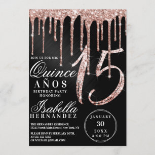 Convites Glitter Metálico Negro Dourado rosa Quinceañera