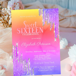 Convites Glitter Moderno com Efeito Ombre Violeta para Swee