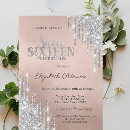 Convites Glitter Moderno de Prata legal Doce 16