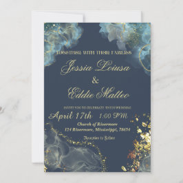 Convites Glitter Moderno Dourado do marinho