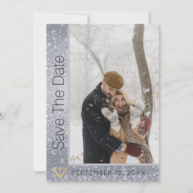 Convites Glitter Moderno Foto Casamento Salve a Data (Frente)