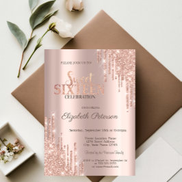 Convites Glitter Moderno - Rosa Dourado Doce 16