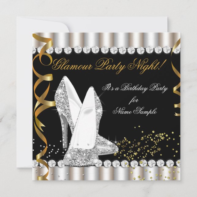 Convites Glitter Party Night Silver Dourado Alto Salto (Frente)