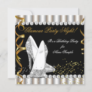 Convites Glitter Party Night Silver Dourado Alto Salto