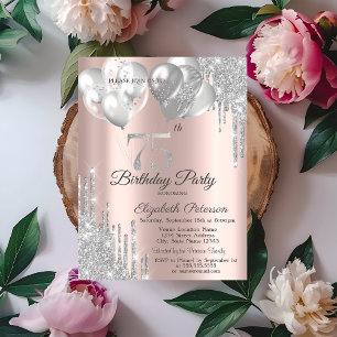 Convites Glitter prateado balões 75. º aniversário