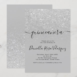 Convites Glitter prateado brilha cinza ombre quinceanera