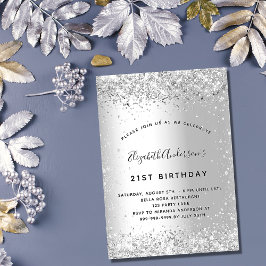 Convites Glitter prateado de aniversário elegante glamoroso