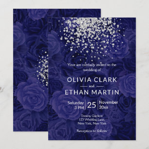 Convites Glitter prateado em Rosas azuis reais
