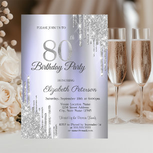 Convites Glitter prateado goteja 80 púrpura leve Aniversári