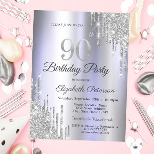 Convites Glitter prateado goteja 90 púrpura leve Aniversári
